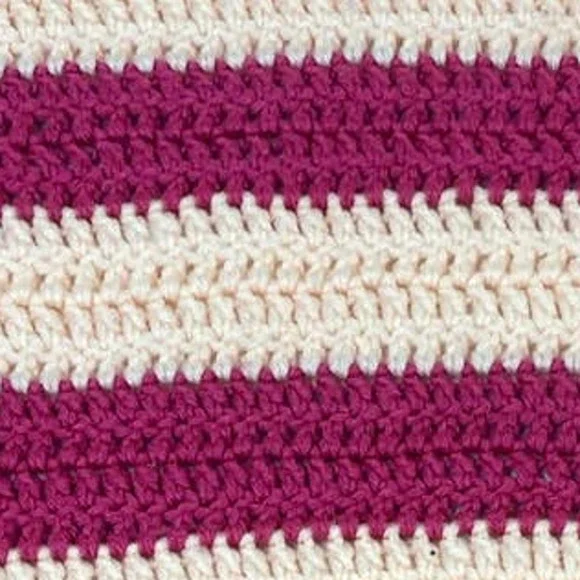 Handmade Vintage Crocheted Hot Pink Stripe Blanket Acrylic Afghan Throw